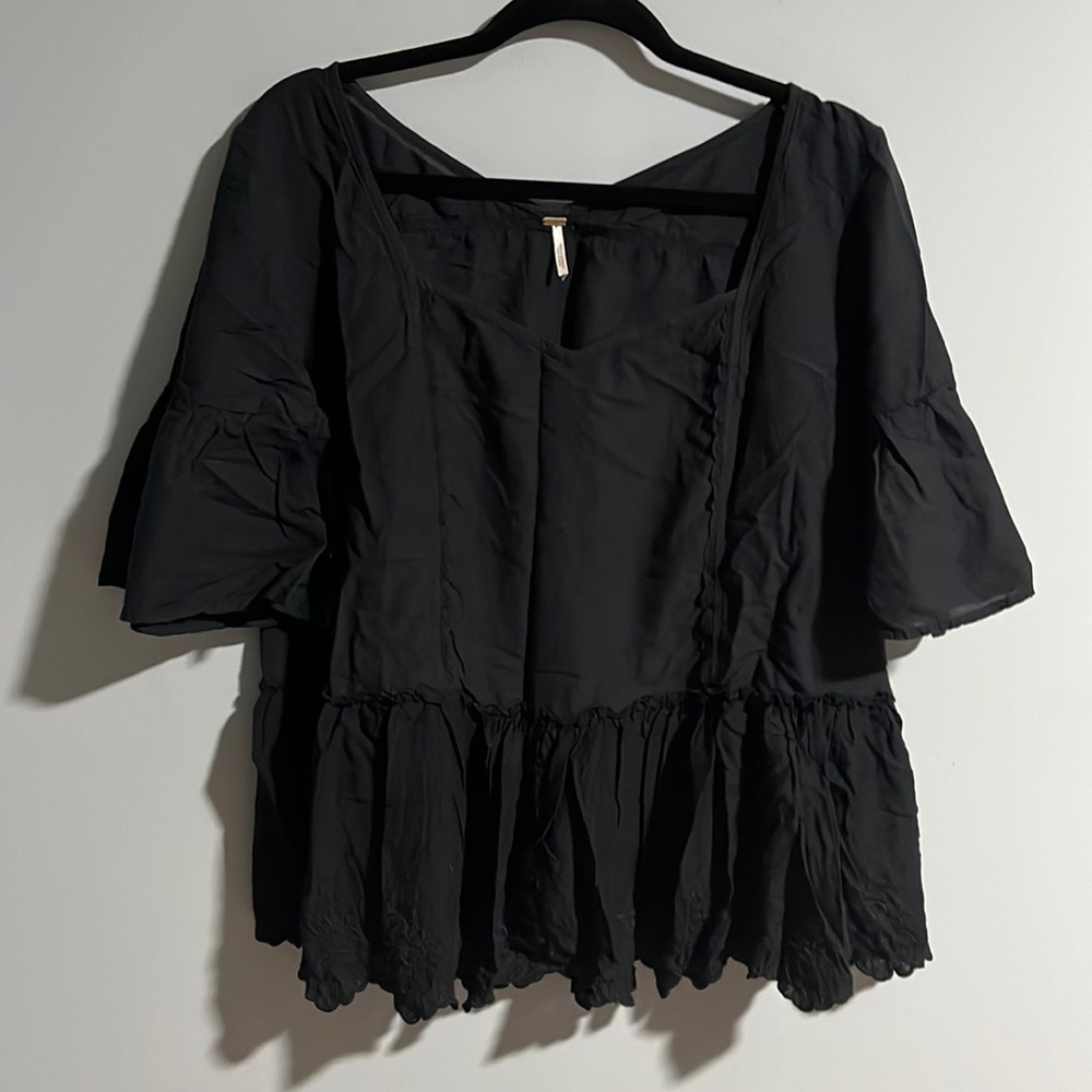 Free People Black Top with embroidery